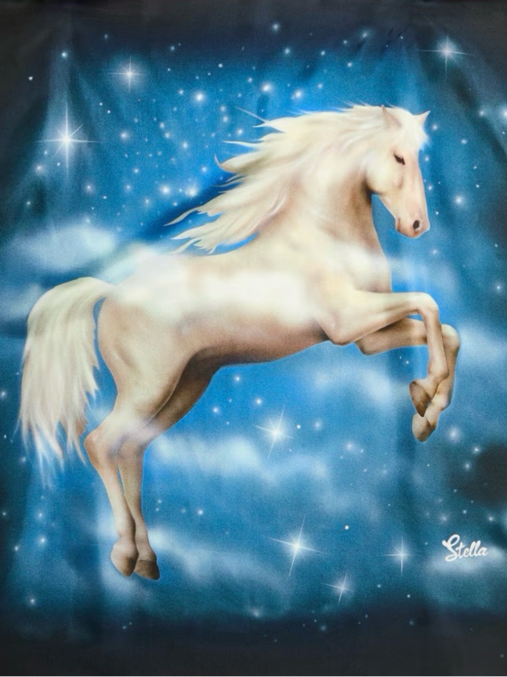 Stella McCartney X H&MCream White Horse Print Silk Scarf on Blue